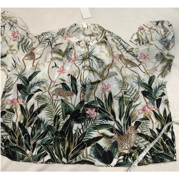 H&M Jungle Animal Print Jaguar Cat Oversized Tunic Blouse Flowy Tropical NWT 14 - Picture 13 of 15
